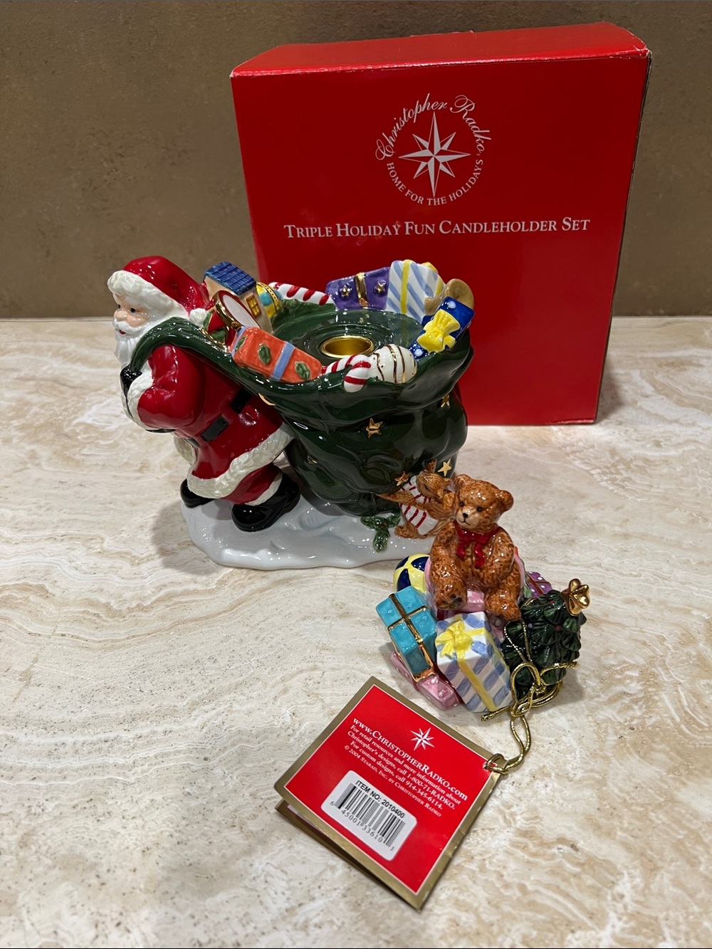 Christopher Radko Red, Green & Gold Santa with Gift Sack Candleholder - Picture 8 of 14